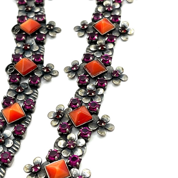 Mary DeMarco Necklace Bracelet Earrings Set Pink Silver Pewter Floral Butterfly - Picture 11 of 16